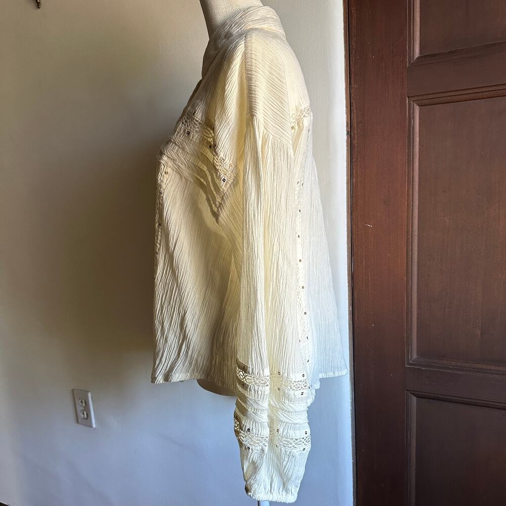 Free People Summer Stars Cream Gauze Boxy Button Down Blouse  Boho Small - Picture 4 of 7